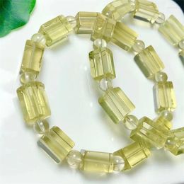 Link Bracelets Natural Citrine Bucket Beads Bracelet String Charms Strand Exquisite Jewellery Gift Healing Crystal Energy 7x12mm