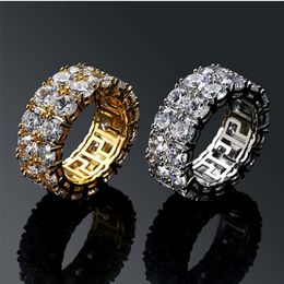 Mens 2 Row Iced Out 360 Eternity Gold Bling Rings Micro Pave Cubic Zirconia 18K Gold Plated Simulated Diamonds Hip hop Ring with g292S