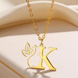 Pendant Necklaces Beauty Flower Initial Necklace Women Girl Gifts Stainless Steel Gold Colour Abstract Human Face Choker Alphabet Jewellery