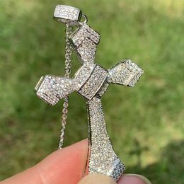 Stunning Luxury Jewelry 925 Sterling Silver Pave White Sapphire CZ Diamond Cross Pendant Gemstones Women Wedding Necklace For Love2613