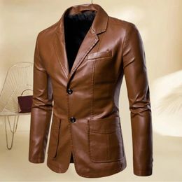 Men's Jackets Men Faux Leather Jacket Coat Solid Color Smooth Surface Loose Biker Single Breasted Motorcycle Outerwear For Daily Wear