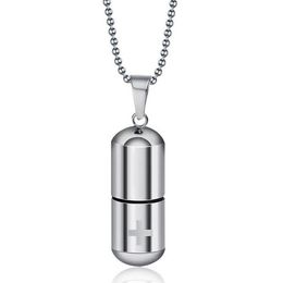 Fashion Jewellery Simple Personality Pills Titanium Steel Pendant Stainless Steel Capsules Pendant Necklace270a