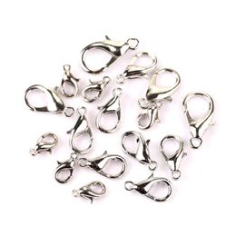 400Pcs 10 12 14 16mm Silver Plated Alloy Lobster Clasp Hooks Fashion Jewelry Findings For DIY Bracelet Chain Necklace255f