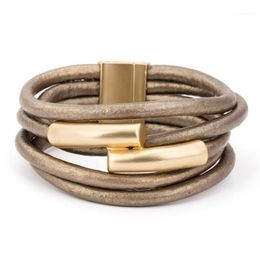 Multilayer Gold Colour Magnet Grey PU Rope Wrap Bracelet Bileklik Pulseira Feminina Bracelets For Women Wristband1252l