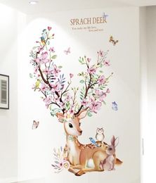 shijuekongjian Deer Rabbit Animal Wall Stickers DIY Flowers Wall Decals for House Kids Rooms Baby Bedroom Decoration 2011309961569