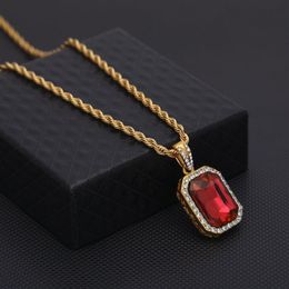 Mens Mini Ruby Pendant Necklace Gold Cuban Link Chain Fashion Hip Hop Necklaces Jewellery for Men211I