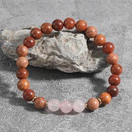 Strand YUOKIAA Elegant 8mm Natural Pink Crystal Wood Beads Bracelet With Spiritual Healing Meditation Energy Couple Jewelry Gift