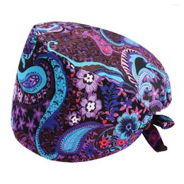 Berets Cotton Work Cap Printing Adjustable Tie Back Hats Sweat Absorption Headgear For Workplace Home Sleeping Spa