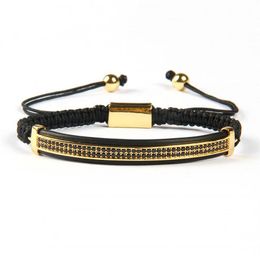 Whole 10pcs Fashion Mens Jewellery Micro Pave Brass Black Cz Double Long Tube Watch Protector Macrame Bracelets2290