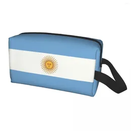 Cosmetic Bags Custom Flag Of Argentina Toiletry Bag For Women Makeup Organiser Lady Beauty Storage Dopp Kit Box