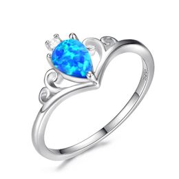 Whole Luckyshine Mix Color 10 Pcs Lot Weddings Jewelry Drop Fire Opal Gemstone Crown Silver Rings Rose Gold Women Rings236j