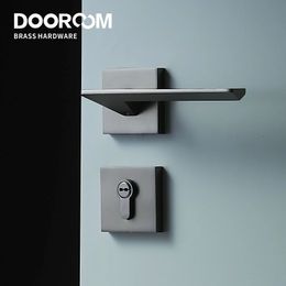 Dooroom Brass Door Lever Set Mute Modern Light Luxury Grey Black Double Wood Door Bedroom Bathroom Lock Split Dummy Handle Knob 231222