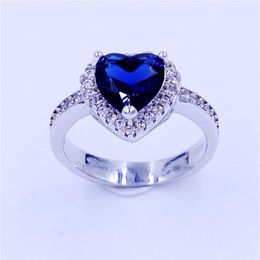 Size 7-14 Fashion Cool Male Jewelry Muslim Islamism 316L Size 7-14 Heart love Wedding rings for women Blue 5A Zircon Cz 925 Silver245Q