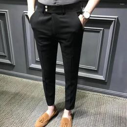 Men's Suits Trendy Men Trousers Slim Fit Straight Pattern Solid Color Ankle Length Ninth Suit Pants Male Clothes