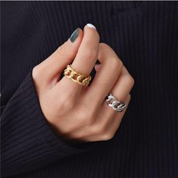 Peri'sBox Gold Silver Colour Chunky Chain Rings Link ed Geometric Rings for Women Vintage Open Rings Adjustable Trendy301Q