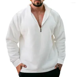 Men's Hoodies Fashion Solid Colour Zip Up Sweatshirt Pullovers Stand Neck Fleece Long Sleeve Casual Hoodie Tops Outwear Man Clothing