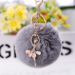 New Cute Ballerina Keychains with Rhinestone Ballet Plush Ball Keyrings for Gifts Charm Key Chain Ring Jewellery 6pcs Lot337q