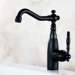 Bathroom Sink Faucets Basin Retro Faucet Single Lever Rotate Spout Bath Deck Mounted Cold Mixer Tap Black