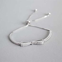 Ruifan Fashion Box Chain Bowknot 100% 925 Sterling Silver Bracelet Ladies Cubic Zircon Bracelets Female Womens Jewelry YBR057 Y200272B
