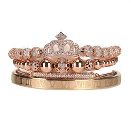 4pcs set Luxury royal queen crown bracelet set stainless steel beads cz charms Roman bracelets & bangles for women Jewellery 220228330U