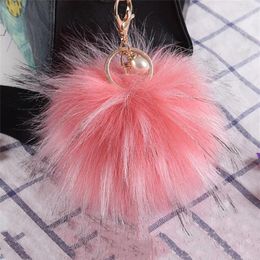 Keychains Cute Fluffy Faux Fur Ball Keychain Women Car Key Chain Ring Pompom Pearl Decoration Pendant For Bag Backpack Accessories