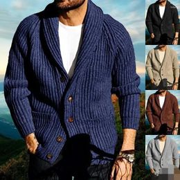 Men's Sweaters 2024 Autumn Winter Clothing Slim Solid Color Long Sleeve Lapel Single Breasted Knitted Cardigan Sweater Coat