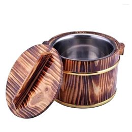 Dinnerware Sets Wooden Serving Tray Cask Rice Durable Vegetable Bucket Household Barrel Creative Storage Bowl Unique With Sauteed Pork