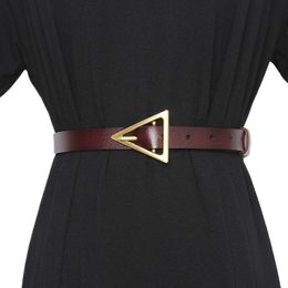 Belts New Vintage Genuine Leather Cow Triangle Pin Buckle Female Belt Long Belt for Women Corset Cummerbunds Clothes Straps Belt Q06 SXJW
