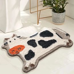 Cute Cow Bathroom Mat Fluffy Flocking Carpet Bath Tub Side Anti Slip Rug Floor Pad Animal Doormat Home Kids Room Nursery Decor 231222