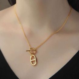 Net red ot button steel pig nose Necklace women's versatile simple ins hip hop letter pendant neck chain clavicle chain