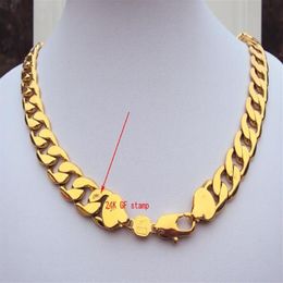 Heavy 108g 24k Stamp Real Yellow Gold 23 6inch Men's Necklace 12MM Curb Chain Jewelry Permanent classic Packaged with F271T