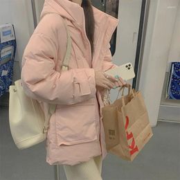 Women's Trench Coats Cotton-Padded Coat 2023 Winter Thick Parka Loose Girl Sweet Pink Bread Jacket Casual Big Size Cotton