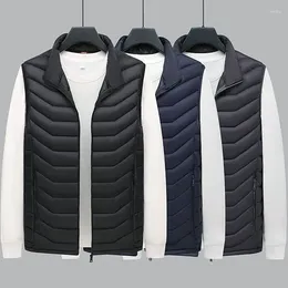 Men's Vests Autumn Winter Men Warm Down Cotton Coat Vest Streetwear Solid Stand Collar Zipper Fashion Versatile Casual Sleeveless Jacket