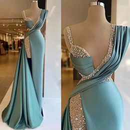 Sexy Evening Dresses Elegant Luxurious Deep V-neck Sleeveless Sparkling Beading Sequins And Satin Formal Dress For Women Fashion Solid Prom Special Occasion Gowns