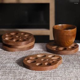 Table Mats 4Pcs Ebony Sandalwood Cup Mat Creative Lotus Root Slice Mug Tea Coffee Coasters Kitchen Placemat Home Decor
