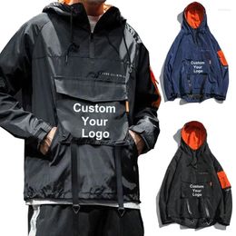 Men's Jackets Custom Your Logo Outdoor Jacket Pullover Hooded Waterproof Lightweight Windbreaker Big Pocket Harajuku Male Outerwear