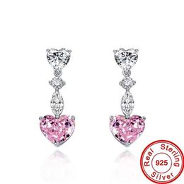 Heart Pink Diamond Earrings 100% Real 925 Sterling silver Party Wedding Drop Dangle Earrings for women Bridal Engagement Jewelry359z