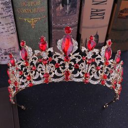 KMVEXO Red Black Crystal Wedding Tiara Bridal Crown for Bride Gold Crowns Headband Jewellery Hair Accessories 210616228s