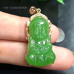 Gold Fine Jewellery Wholesale High Quality Jade Apple Green Natural Hetian Jasper Gemstone Buddha Pendant