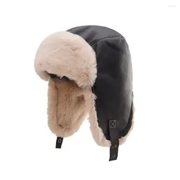 Berets Mens PU Fleece Lined Waterproof Winter Walking Trapper Hat Warm Ear Protection Hats Outdoor Windproof Cycling