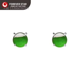 Fashion Highest Level Genuine Jade White Gold Full Green Color Icy Jadeite Stud Earrings