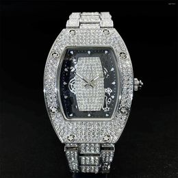 Wristwatches Fashion Iced Watch For Mens MISSFOX Hip Hop Full Diamond Quartz Luxury Tonneau Jewellery Rolej Hombre 2023