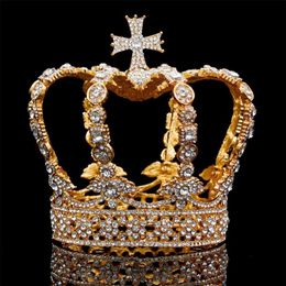 Male Cross Crown baroque Bridal Wedding crown Royal King Tiara Wedding dress birthday party performance accessories Diadem S926218A