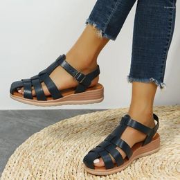 Sandals Women Glitter Size 11 Ladies Fashion Solid Leather Strap Combination Buckle Wedge Roman Close Toe For Wide