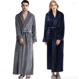 Men's Sleepwear Men Winter Extra Long Thick Warm Coral Fleece Bathrobe Plus Size Kimono Flannel Bath Robe Women Dressing Gown Lounge