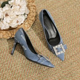 Dress Shoes High Heels Women Sandals Thin Heeled Sexy Women's With Pointed Tips And Versatile Blue Colour Pumps 8cm