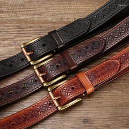 Belts Fashionable And Trendy Embossed Double-sided Thickened Belt Men's Leather Needle Buckle Top Layer Cowhide Women's