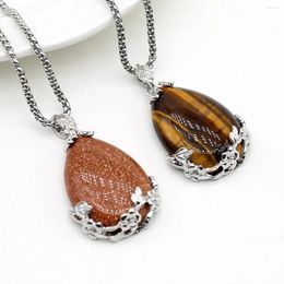 Pendant Necklaces 1pcs Natural Stone Necklace Rose Quartz Tiger Eye Link Chains Healing Crystals For Women Jewellery