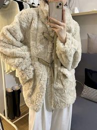 Women's Fur Style Lace Up Hair Coat Thickened Lamb Plush Integrated Fashion Winter Trendy Casual Womens Wear