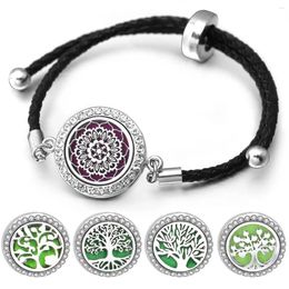 Link Bracelets Men Women PU Braided Bracelet Essential Oil Box Charm Pendant Stainless Steel Pattern Tree Of Life Jewelry Gift